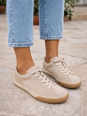 Rothy's The Lace Up Sneakers In Sand Beige Size 6